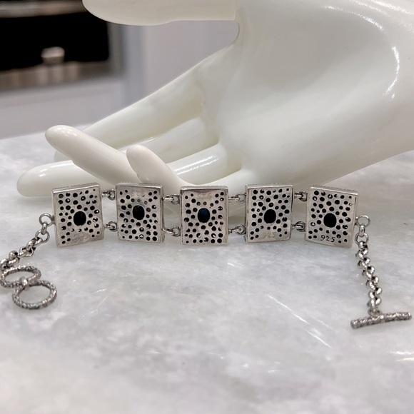 Arizona Sleeping Beauty Turquoise S925 Rectangular Link Toggle Clasp Bracelet - Picture 7 of 11